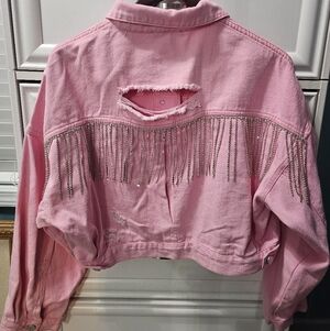 Pink Bling Crop Denim Jacket